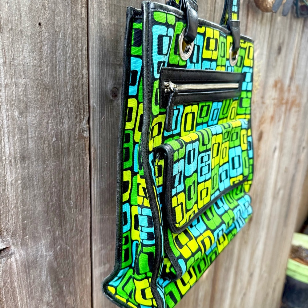 Angela Adams Geometric Patterned Tote Bag - Green and Blue - Picture 2 of 8